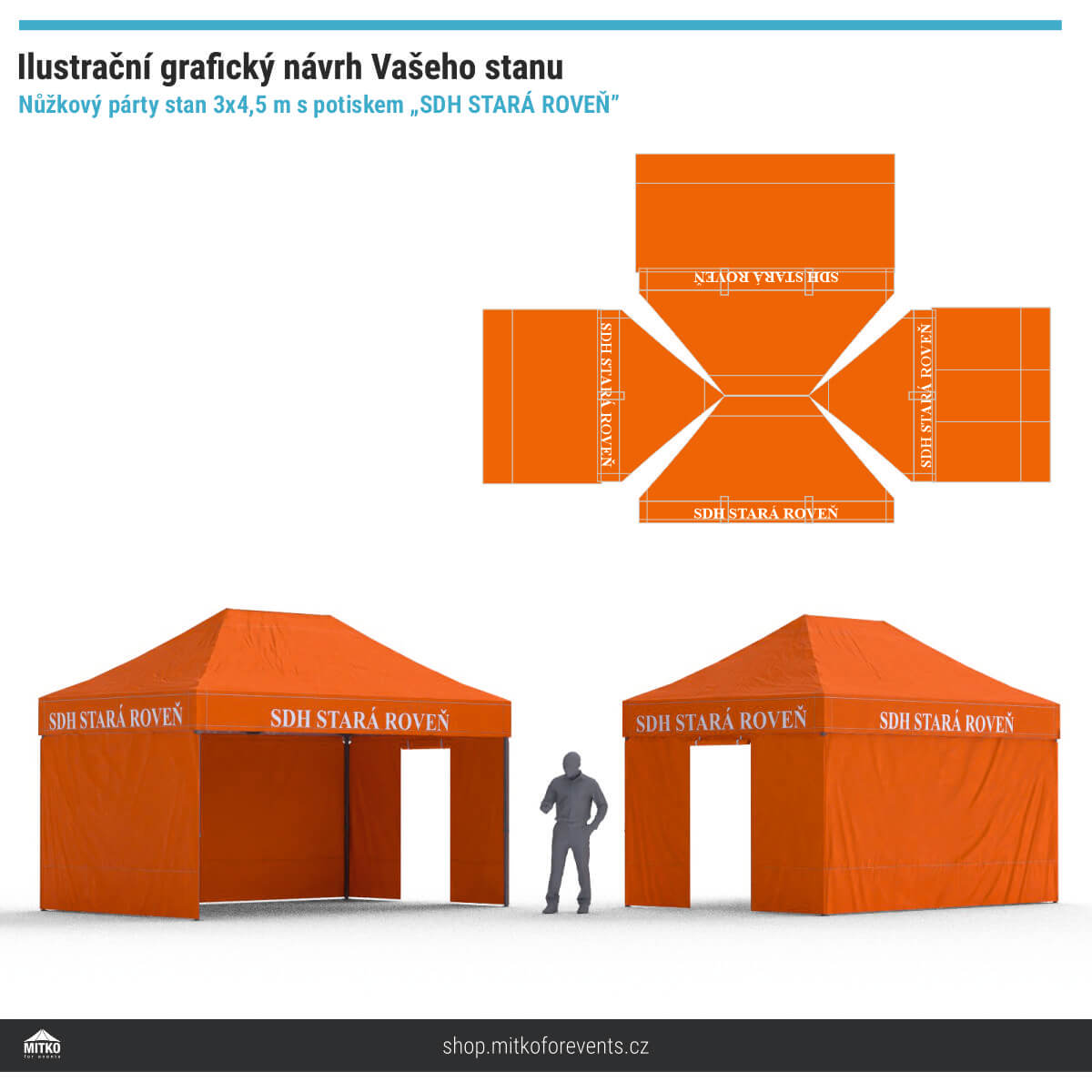 Nůžkový stan 3x4,5 s potiskem 4 střešních límců
