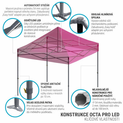 Hliníková konstrukce nůžkového stanu Octa Pro LED
