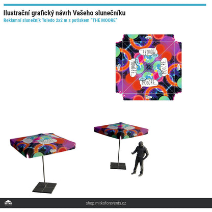 Reklamní slunečník Toledo 2x2 s potiskem The Moore