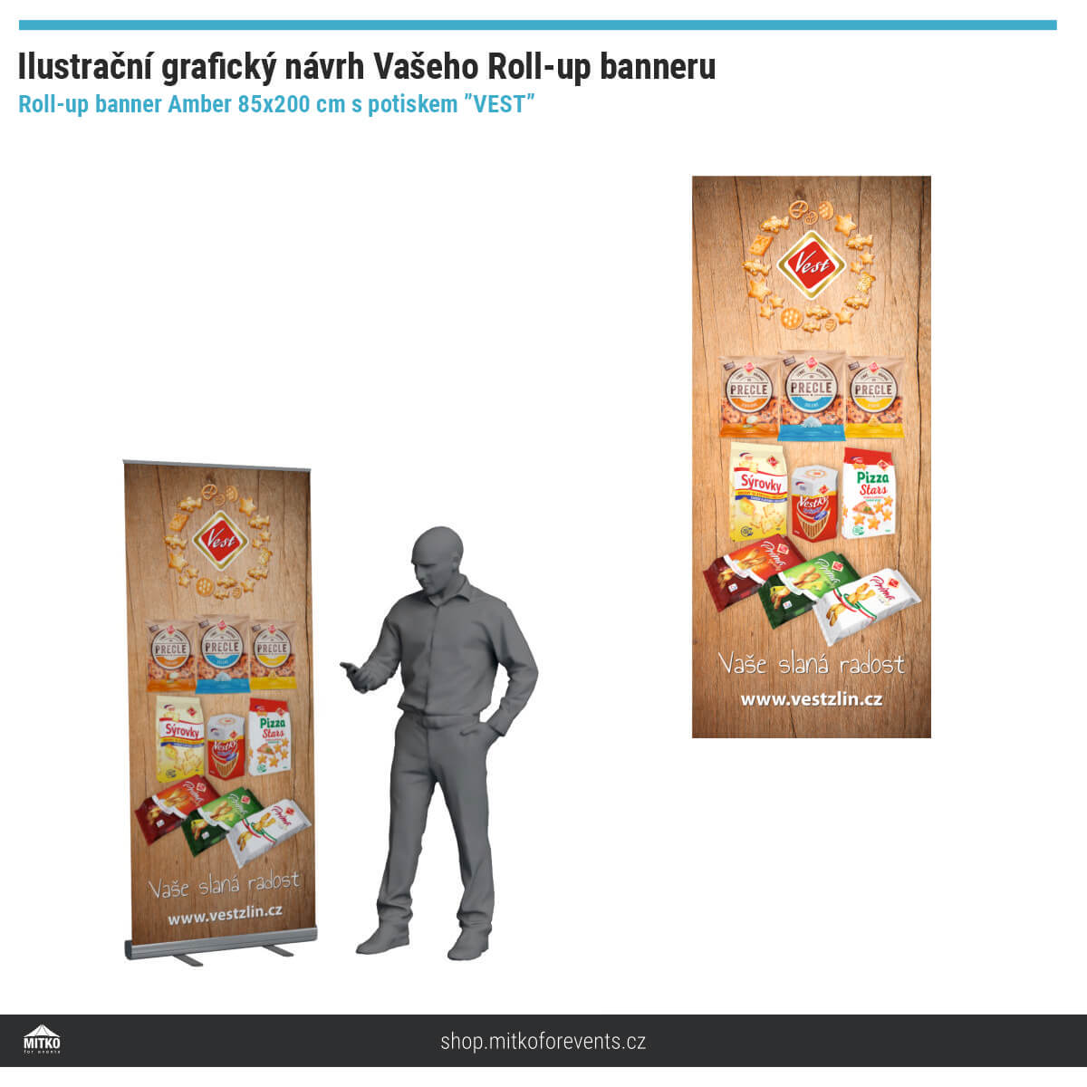 Ekonomický roll-up Amber 85x200 s digitálním potiskem "Vest"