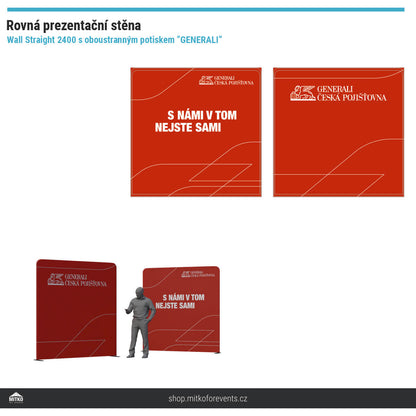 Rovná prezentační stěna Wall Straight 2400 s oboustranným potiskem