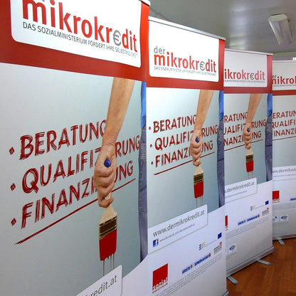 Ekonomický roll-up Amber 100x200 s digitálním potiskem Mikrokredit